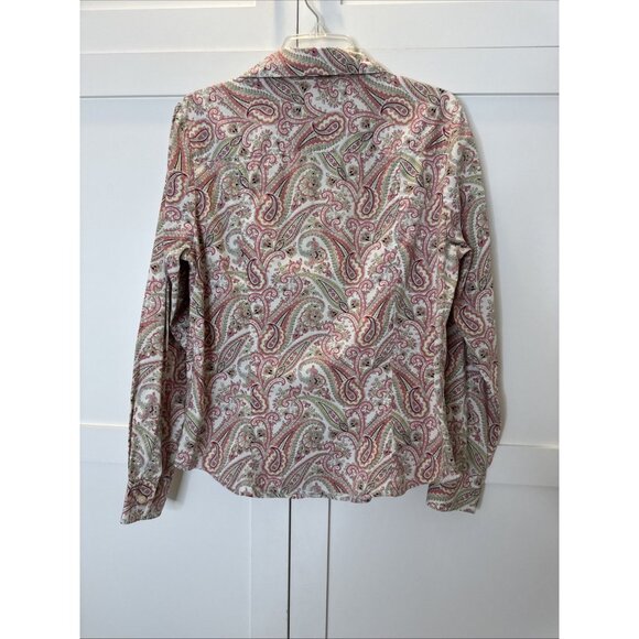Charter Club Shirt Womens 12 Button Up Collared Long Sleeved Paisley Pink Green - Picture 9 of 13